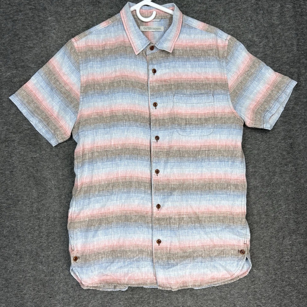 Outerknown Beachcomber Shirt Mens M multicolor stripe Hemp Tencel short sleeve